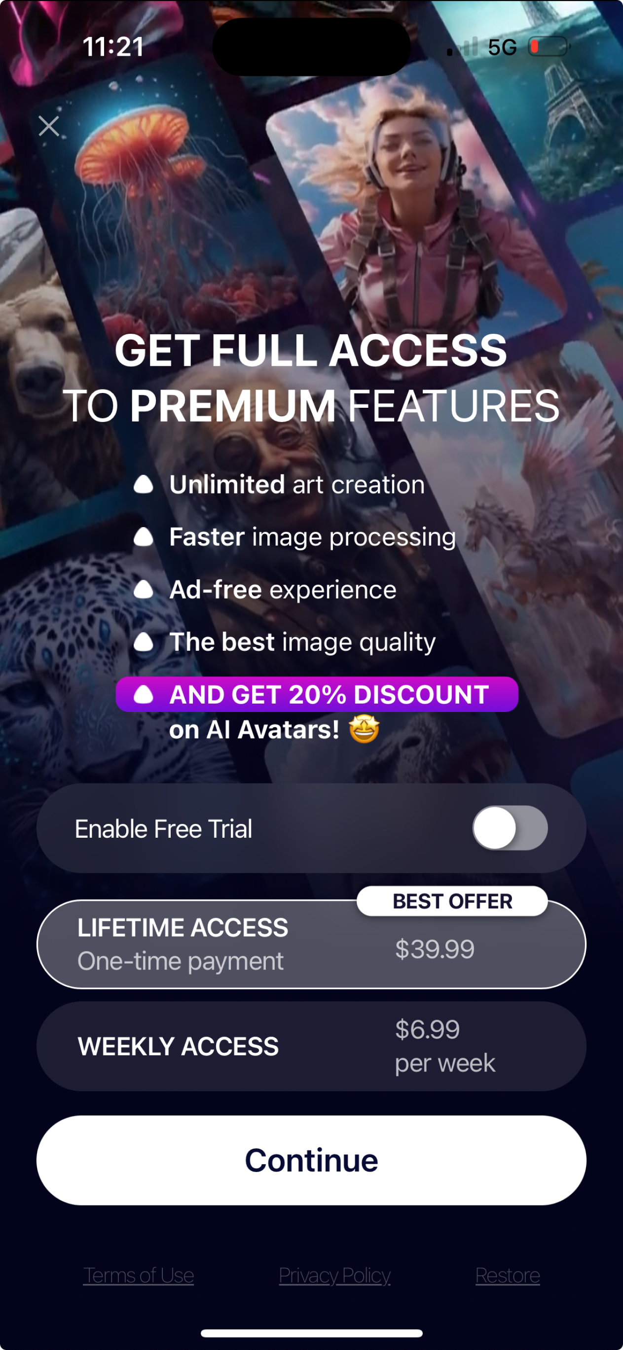 ai-arta paywall screenshot